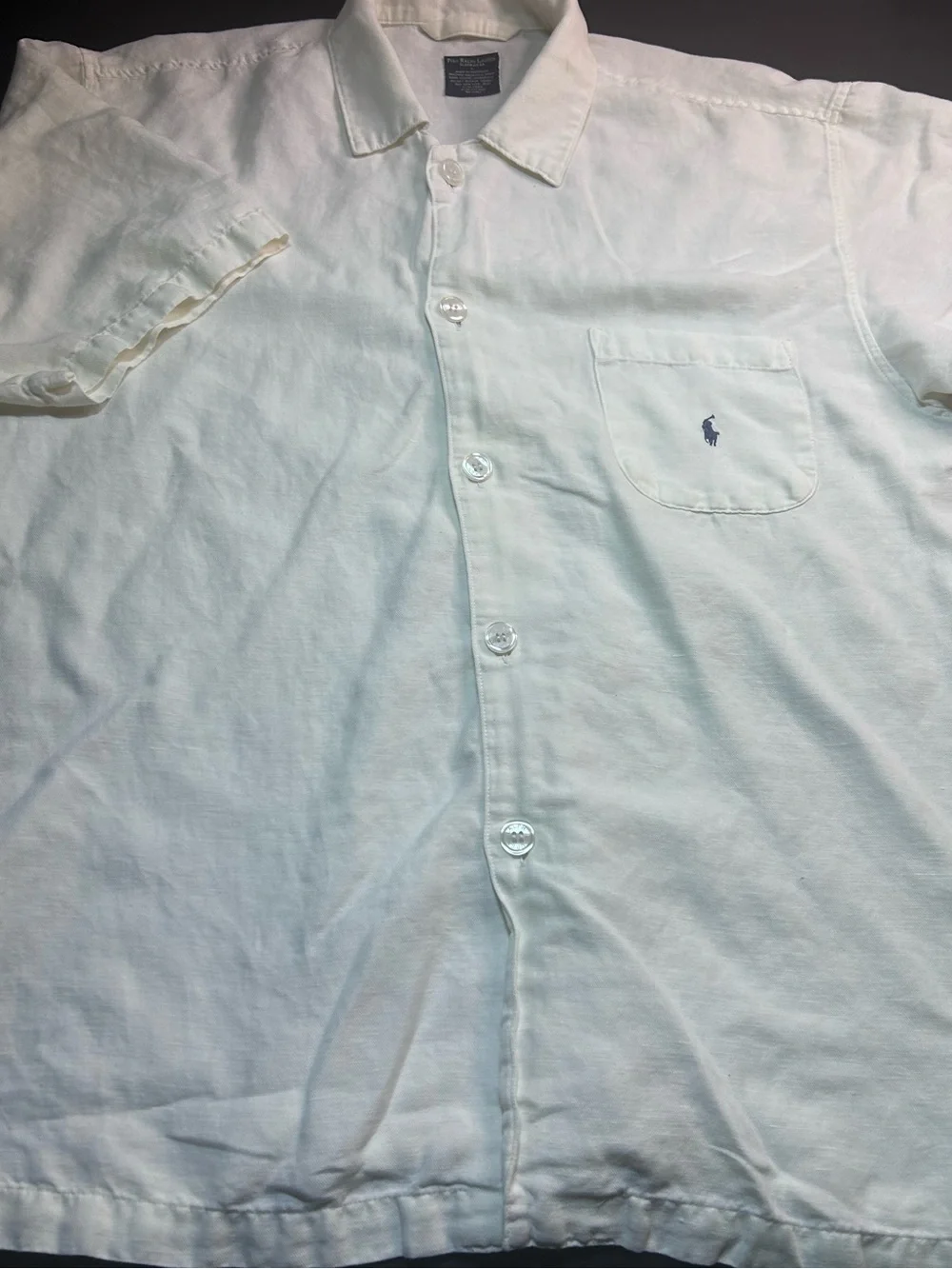Polo Ralph Lauren Sleepwear Short Sleeve Shirt Size L White Linen Cotton